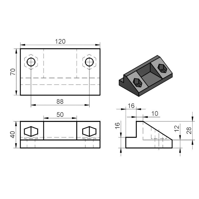 CONJUNTO GUIA SOPORTE MACLA 120X70X40MM